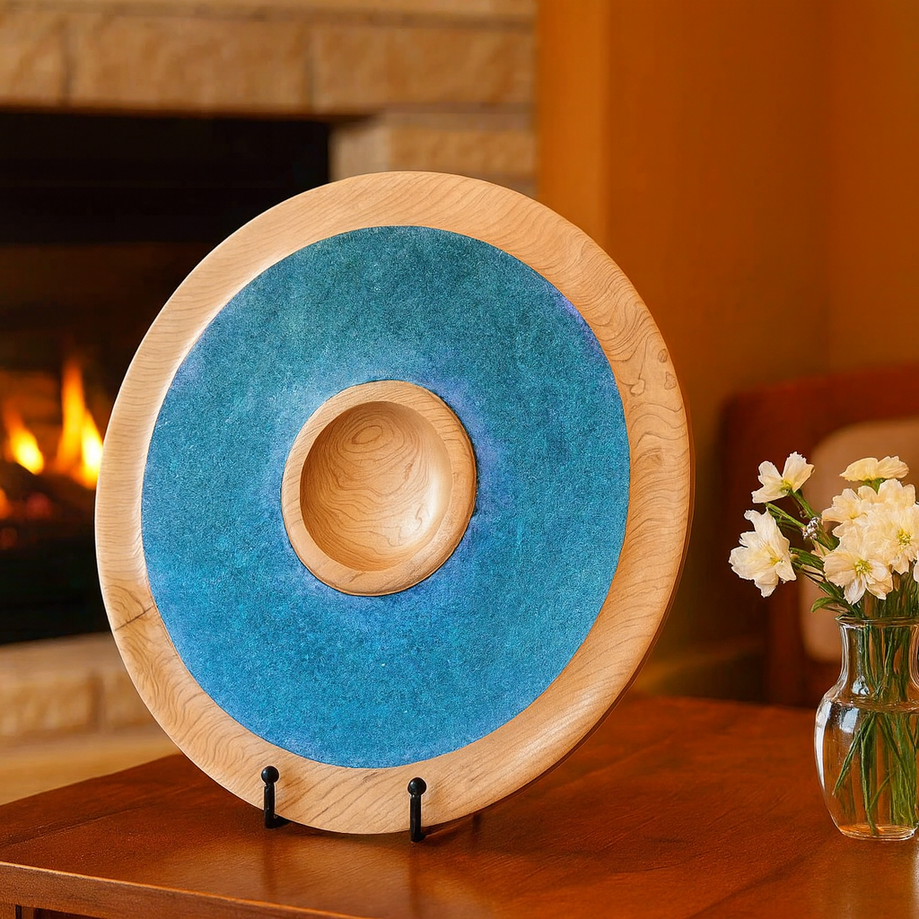 13.5 inch wide blue Iridescent maple platter