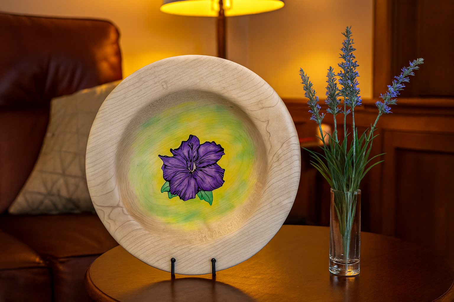 Purple Flower with yellow and green background