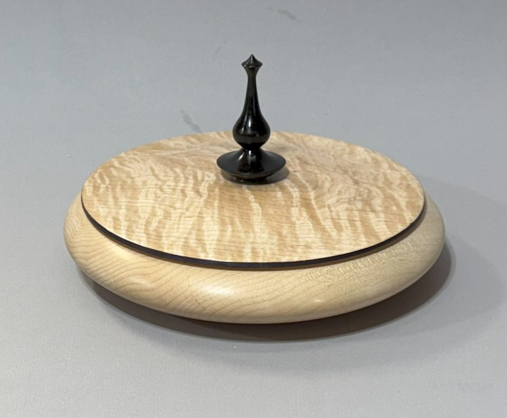 Maple Bowl with a highly figured lid and Ebony Finial