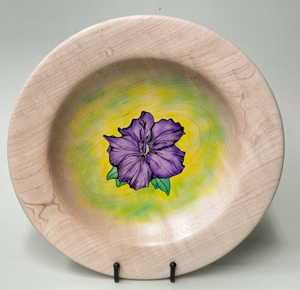 Purple Flower with yellow and green background